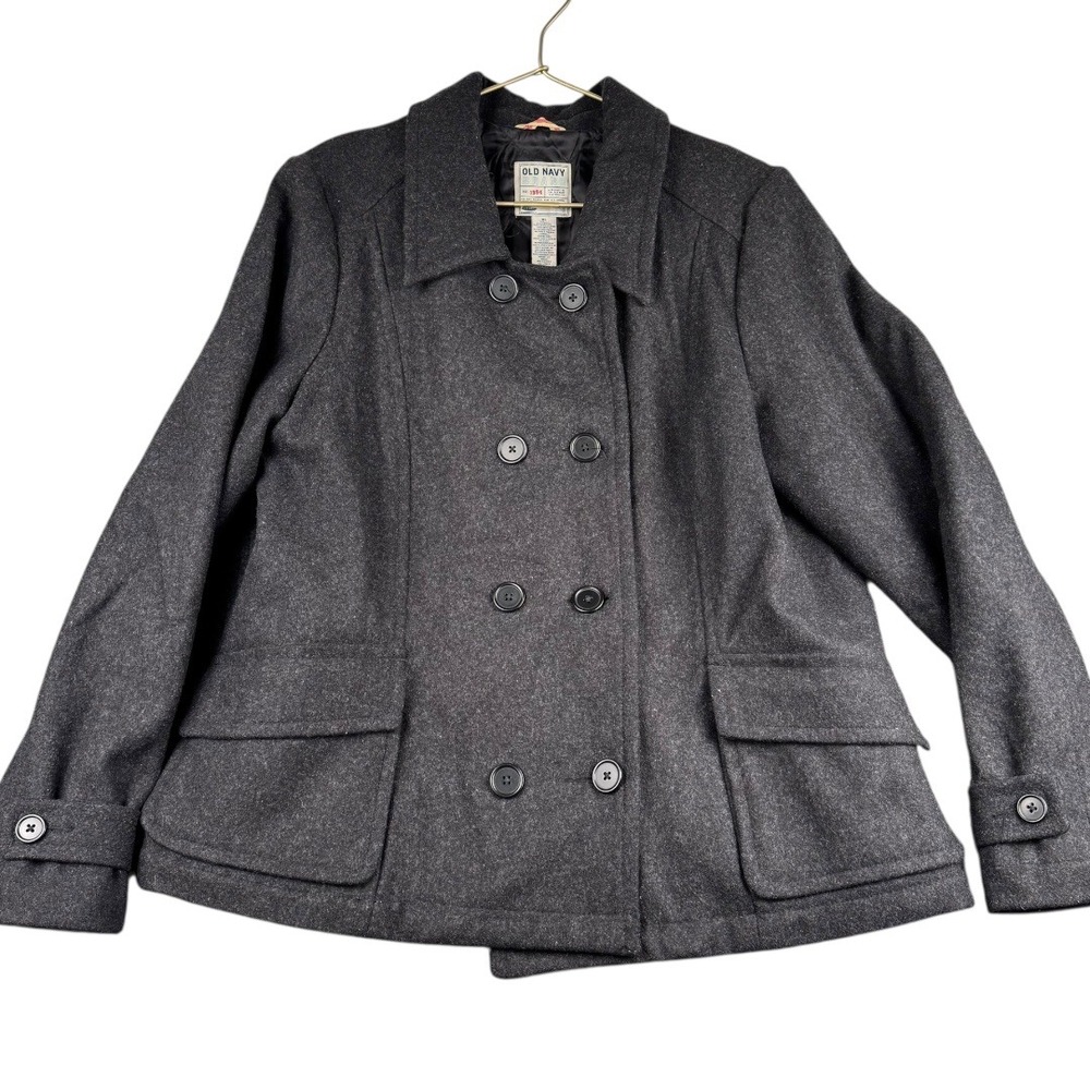 Vintage Old Navy Double Breasted Wool Blend Pea Coat Jacket Charcoal Gray XL 431